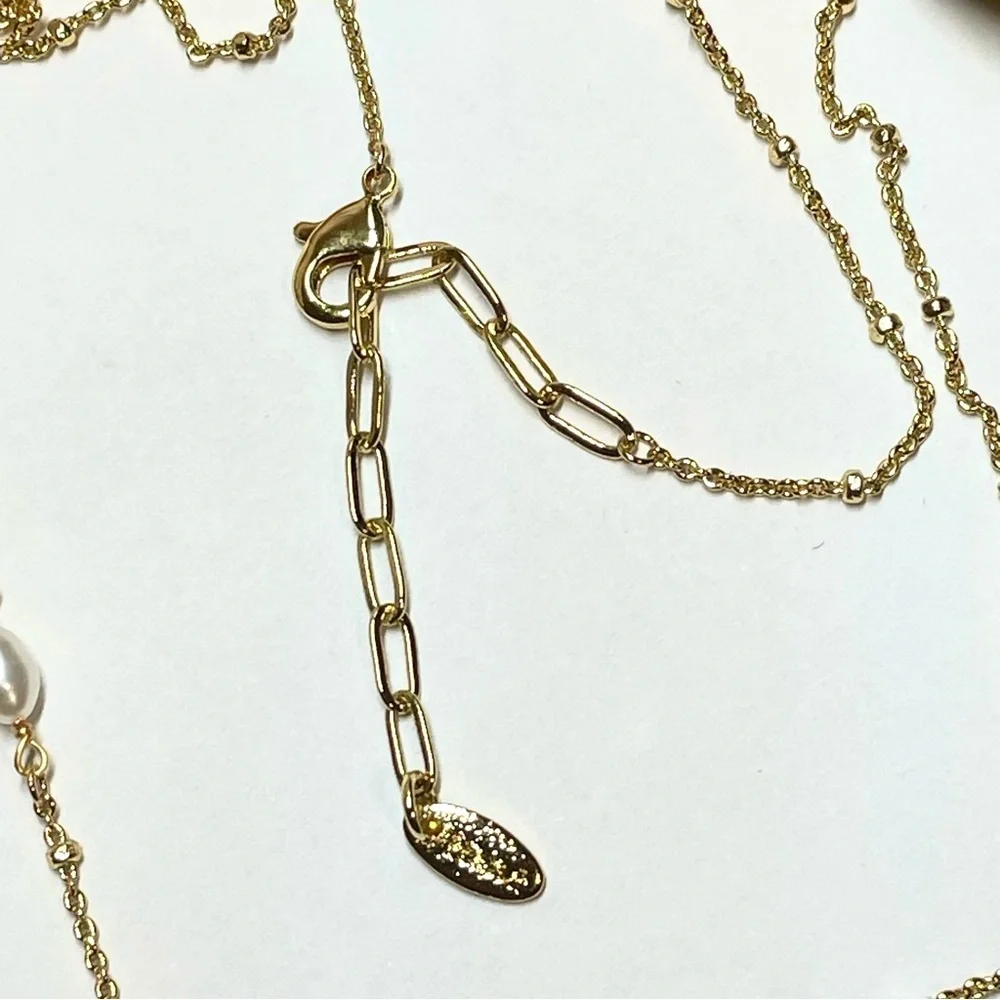 Gold Dainty Necklace with Black‎ Pendant and Pearl Accent Minimalist - Picture 5 of 6